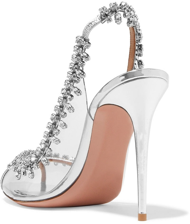 Silver temperament high heels rhinestone chain