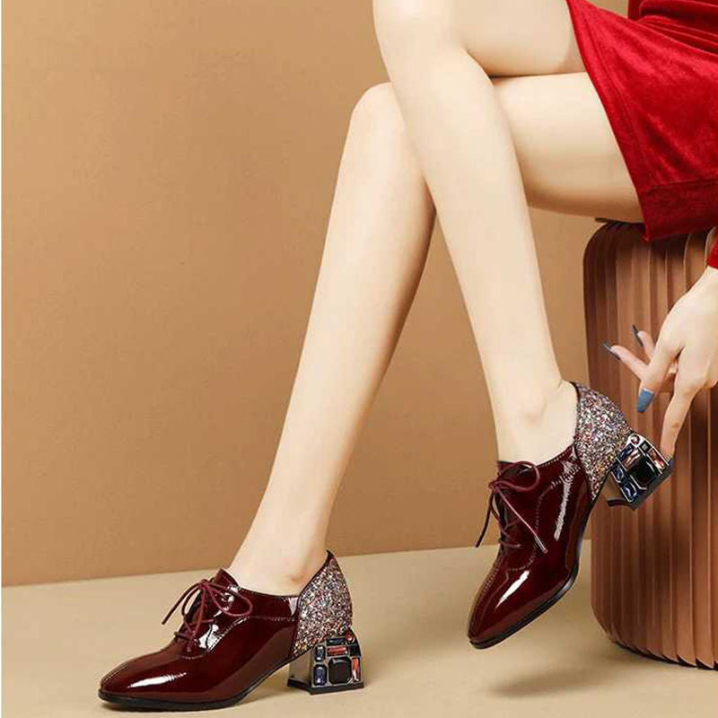 Rhinestone British Leather Shoes