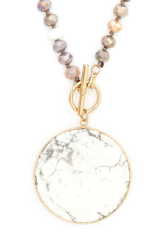 Circle Genuine Stone Pendant Convertible Necklace