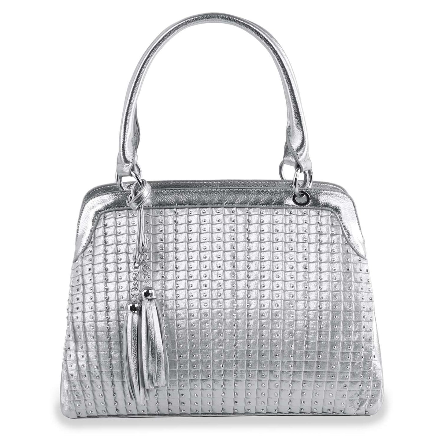 Rhinestone Accented Pleated Hand Tote