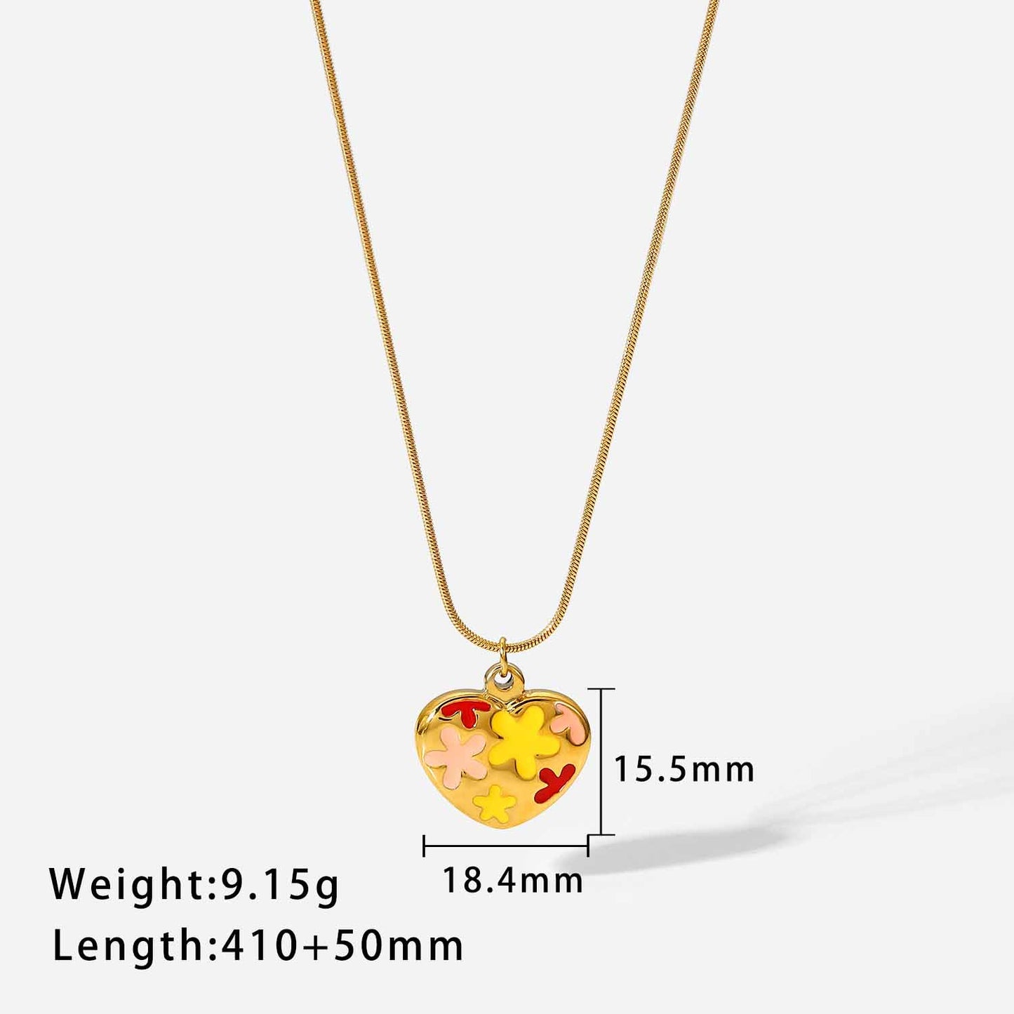 Colorful Drop Oil Flower Heart Pendant Necklace