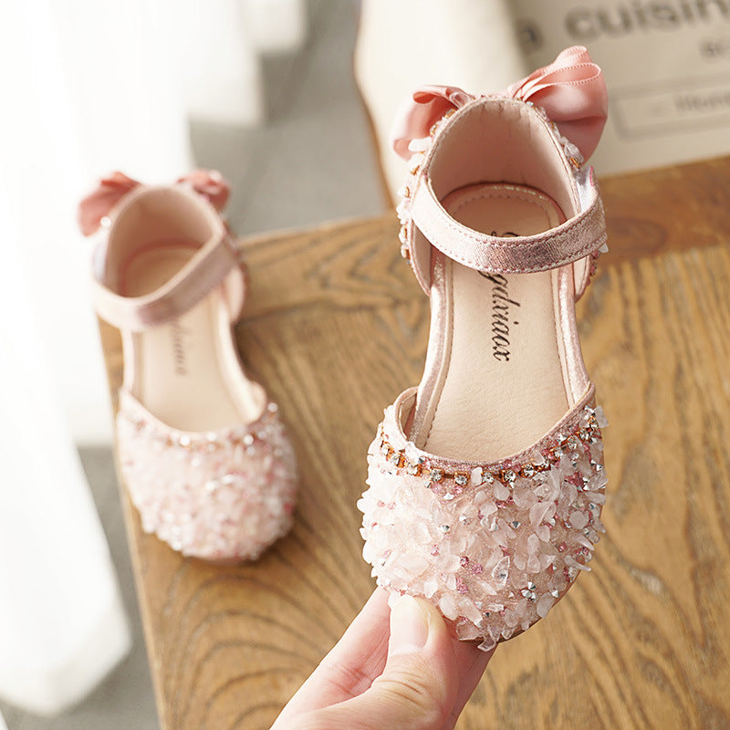 Girl's sandals with rhinestone soft bottom