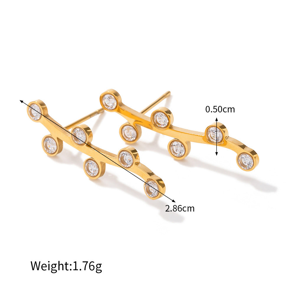 18K Gold Trendy Fashion Geometric Branch Diamond Design Versatile Earrings