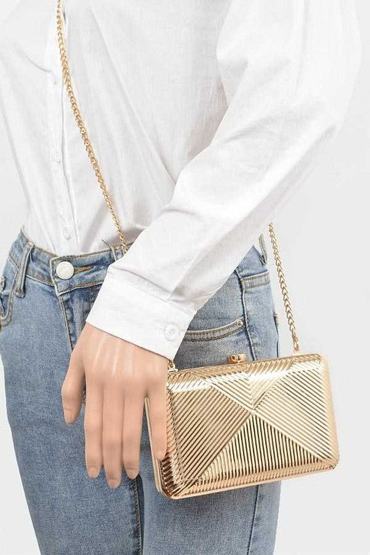 Textured Shiny Metal Box Clutch