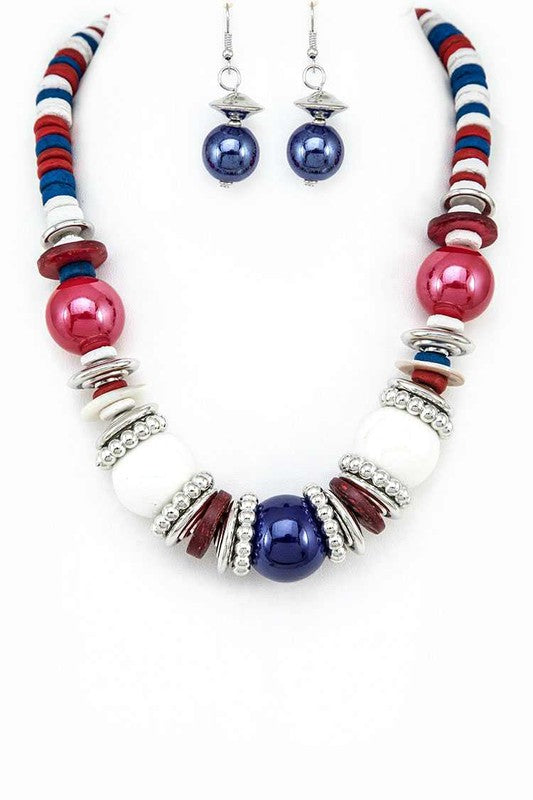 Americana Mix Beads & Disks Necklace Set