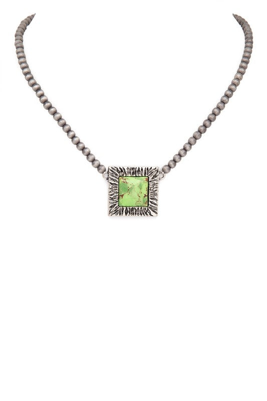 Square Stone Pendant Beads Collar Necklace