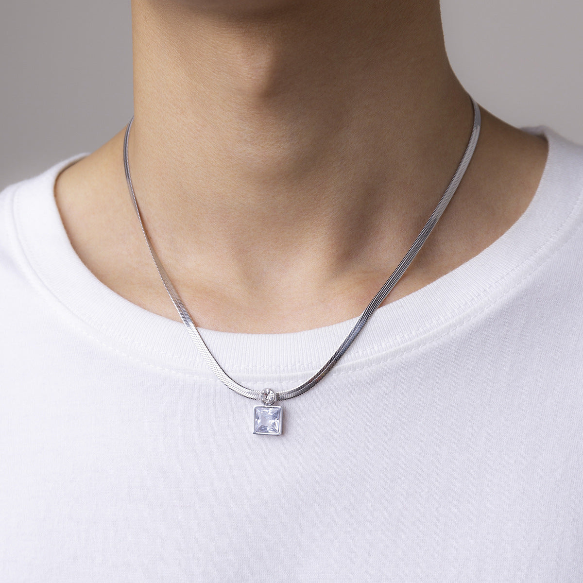 Fashion personality square diamond snake bone chain design hip-hop style pendant necklace