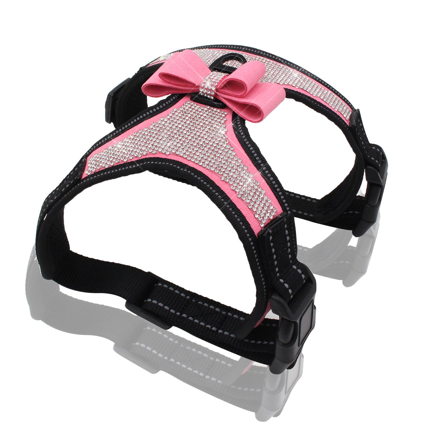 Shiny rhinestone reflective pet chest strap