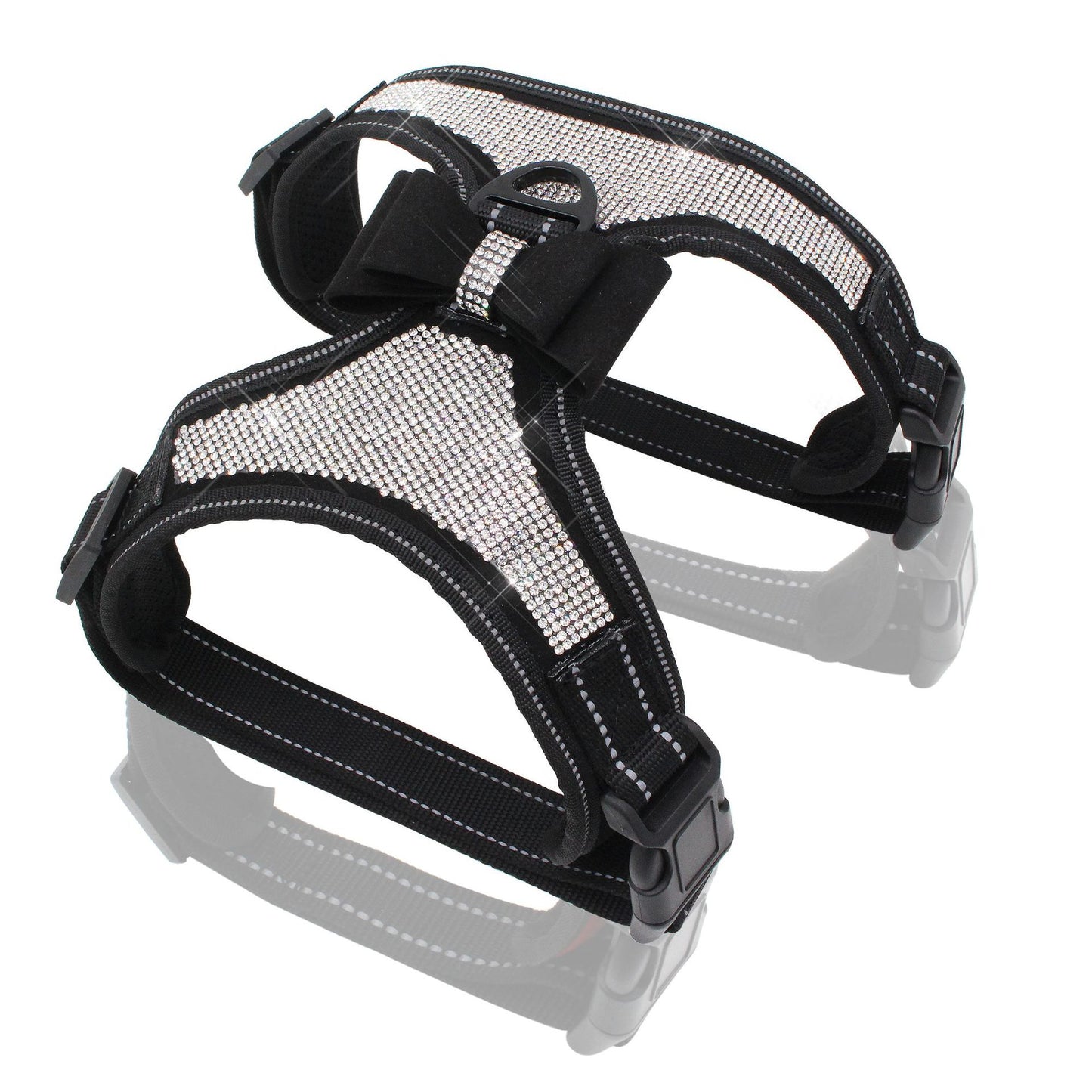 Shiny rhinestone reflective pet chest strap