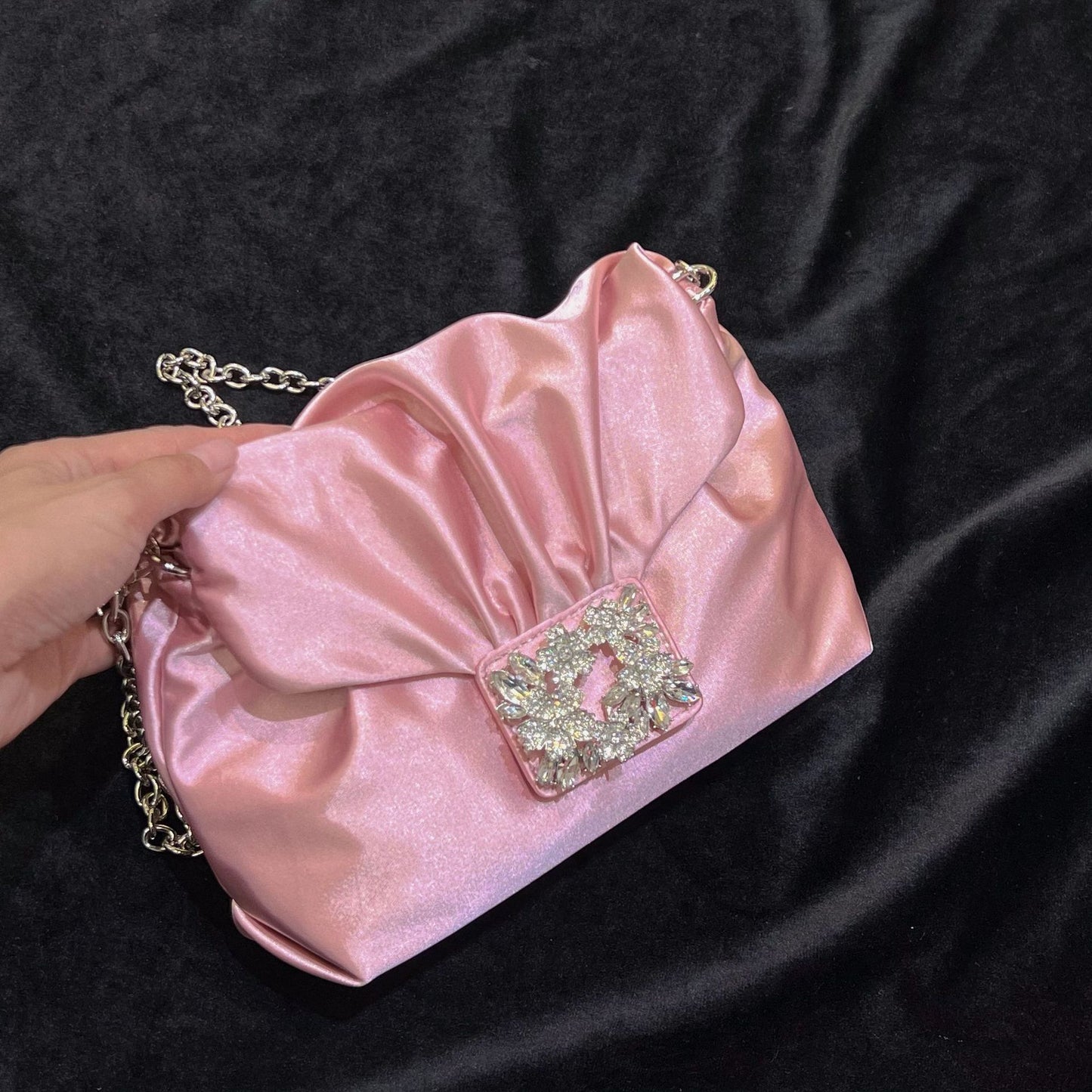 Vintage Crumpled Banquet Silk Diamond Small Square Bag