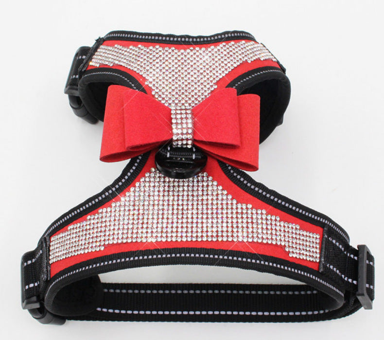 Shiny rhinestone reflective pet chest strap