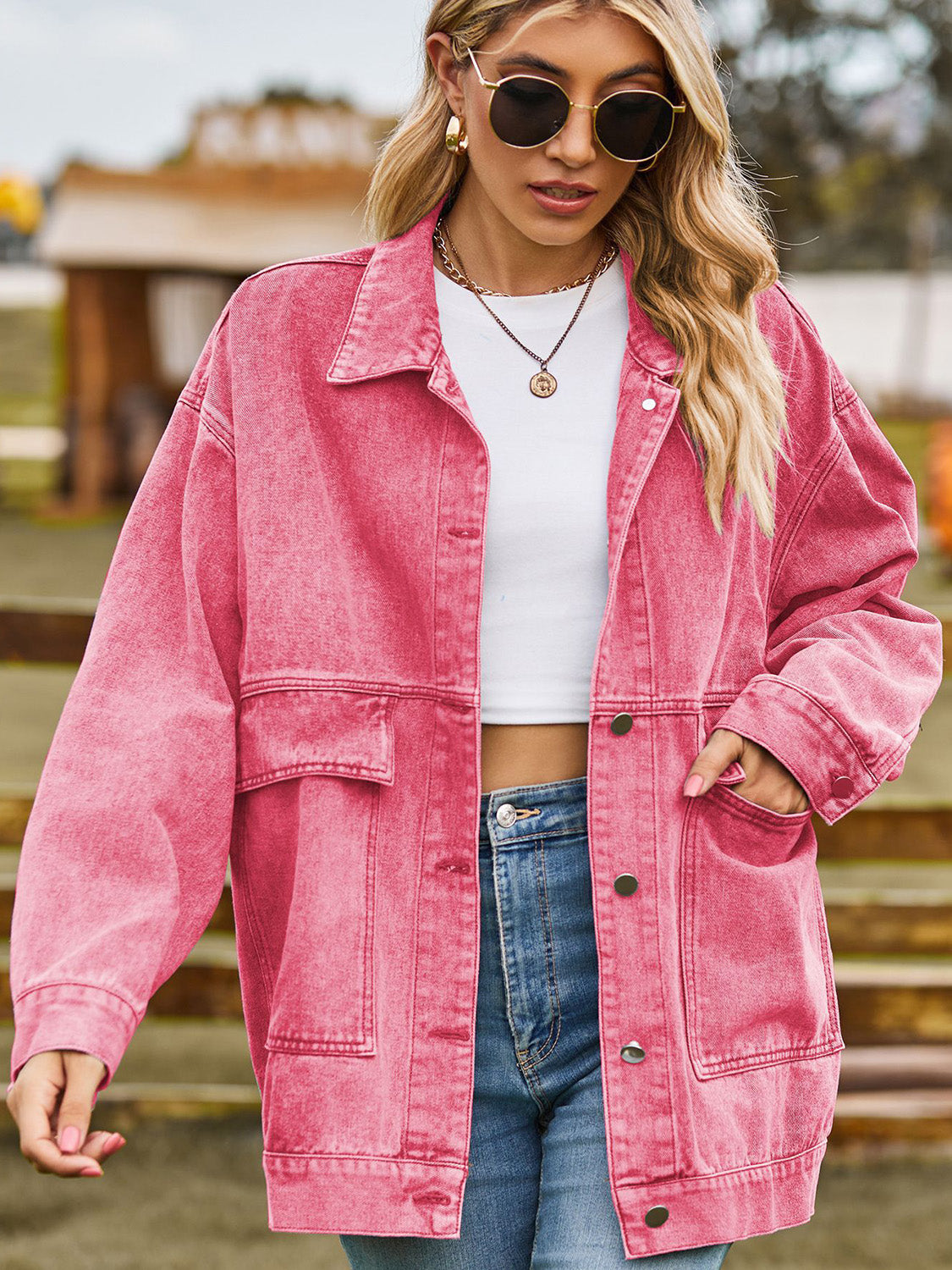 Collared Neck Button Up Denim Jacket