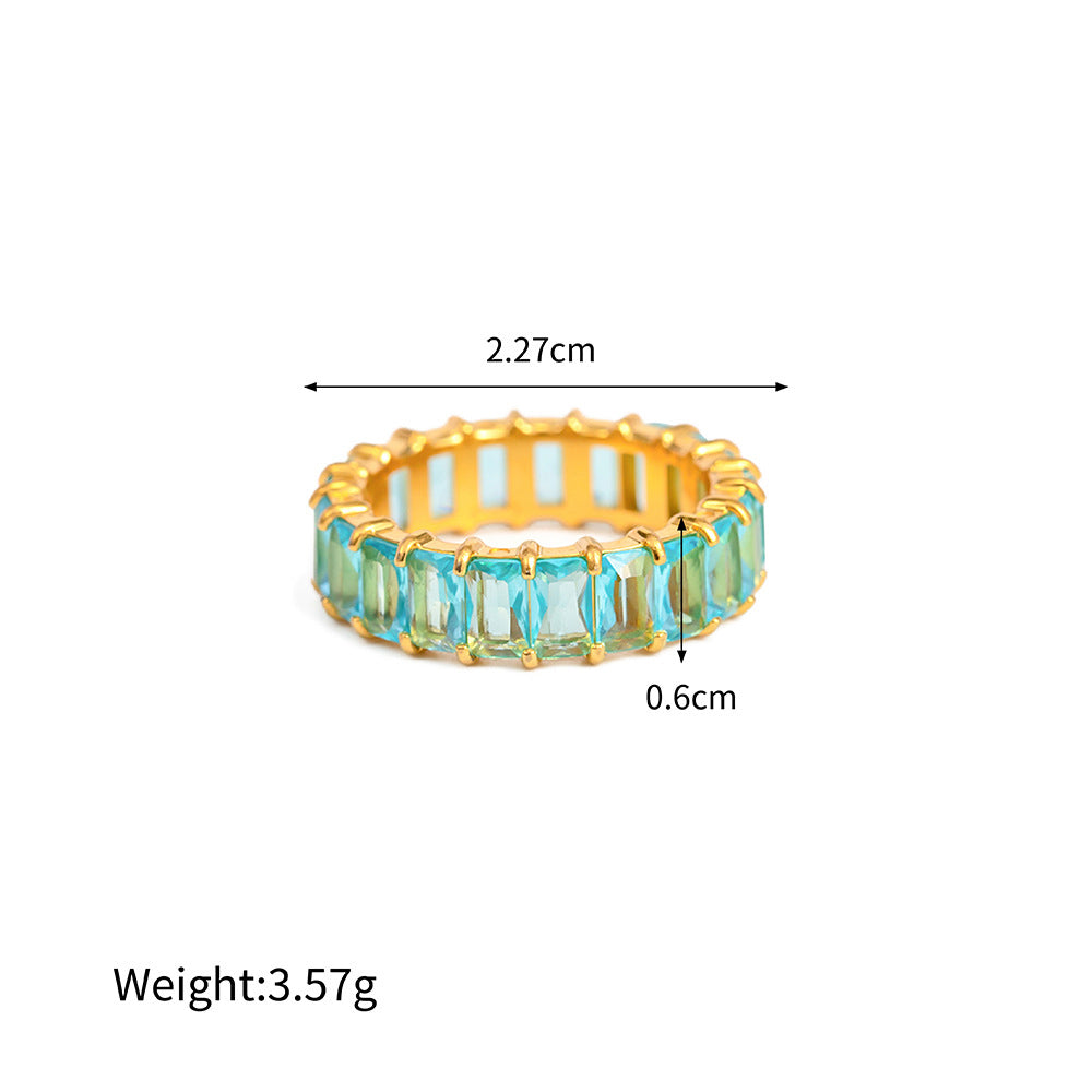 18K Gold Exquisite Fashion Inlaid Colorful Zircon Design Versatile Ring