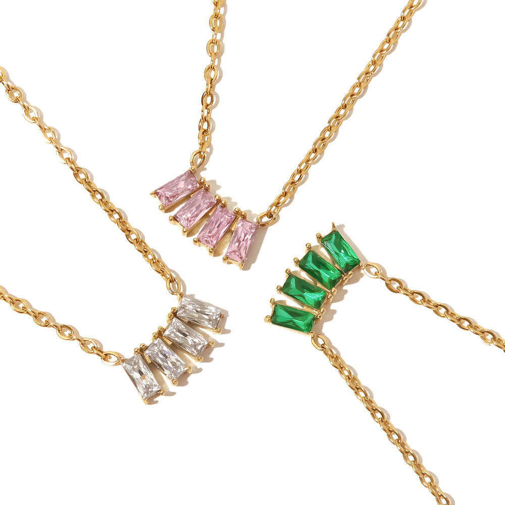 18K gold plated necklace with pink/white /l green zircon