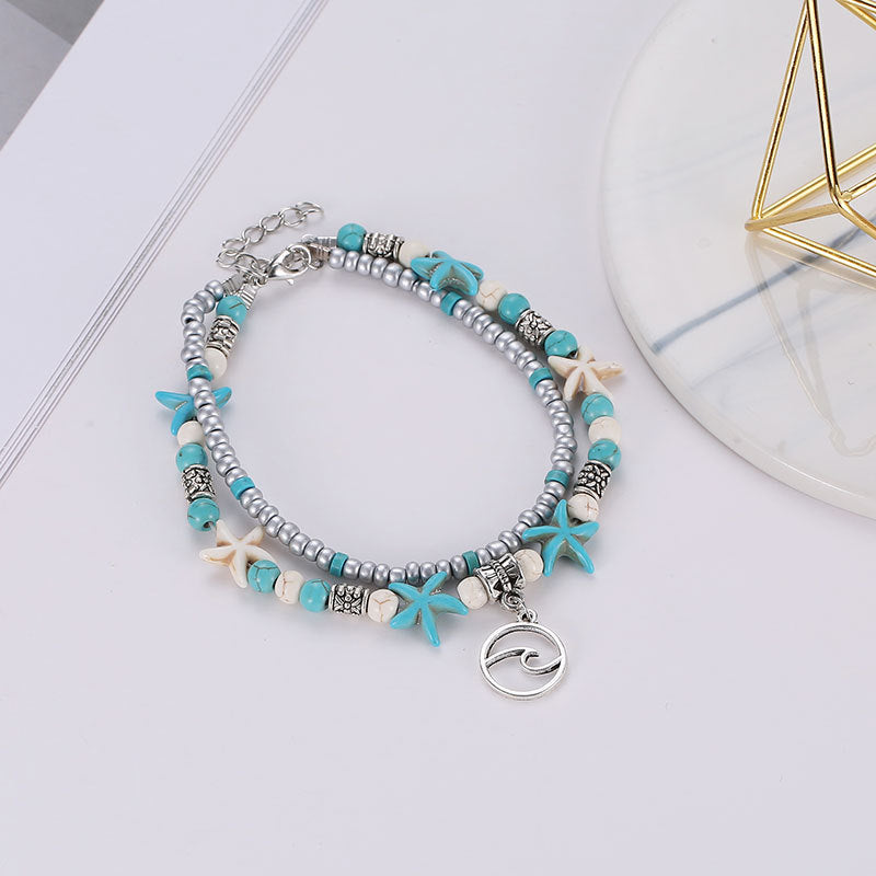 Fashion retro starfish/conch/turtle design beach style all-match anklet