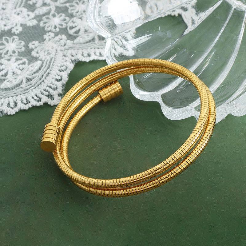 18K gold trendy fashionable threaded double-layer design simple style bracelet