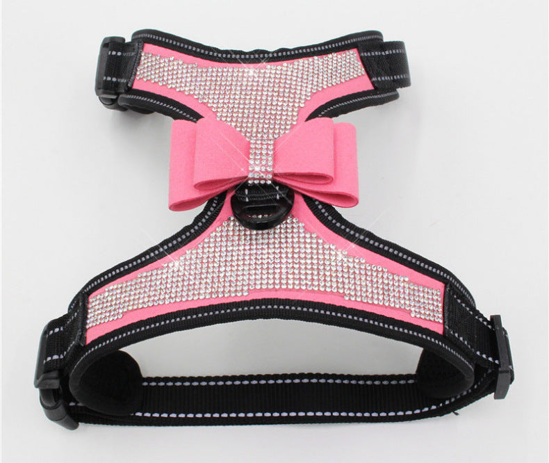 Shiny rhinestone reflective pet chest strap