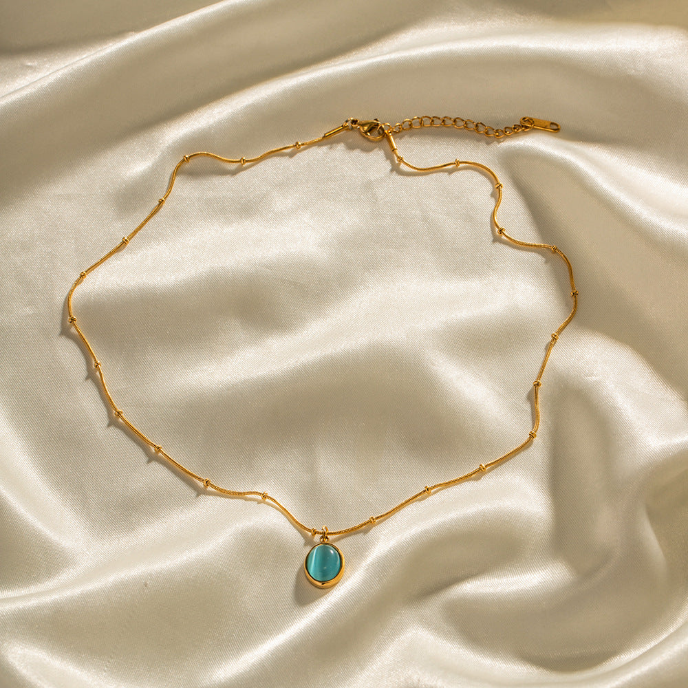 18K Gold Noble Atmosphere Inlaid Blue Zircon Versatile Necklace