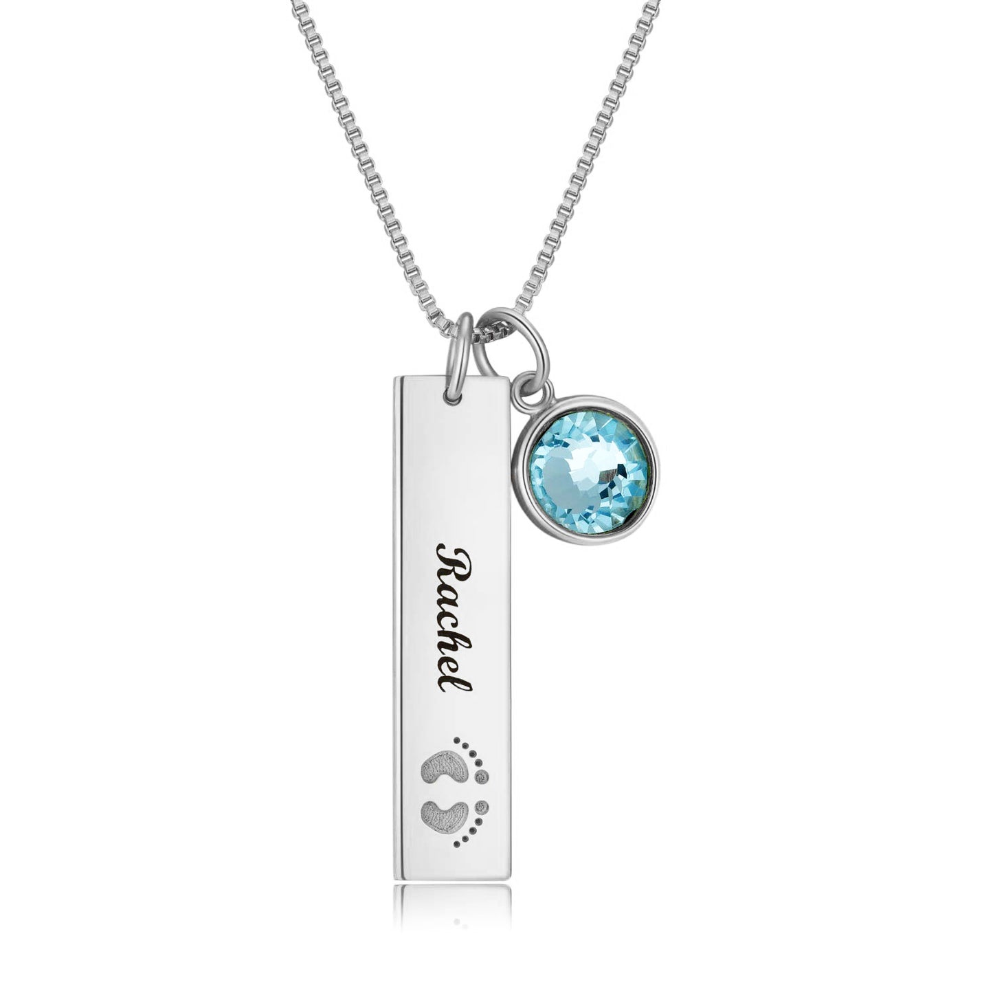 Custom Name Rectangle Graphic Birthstone Necklace