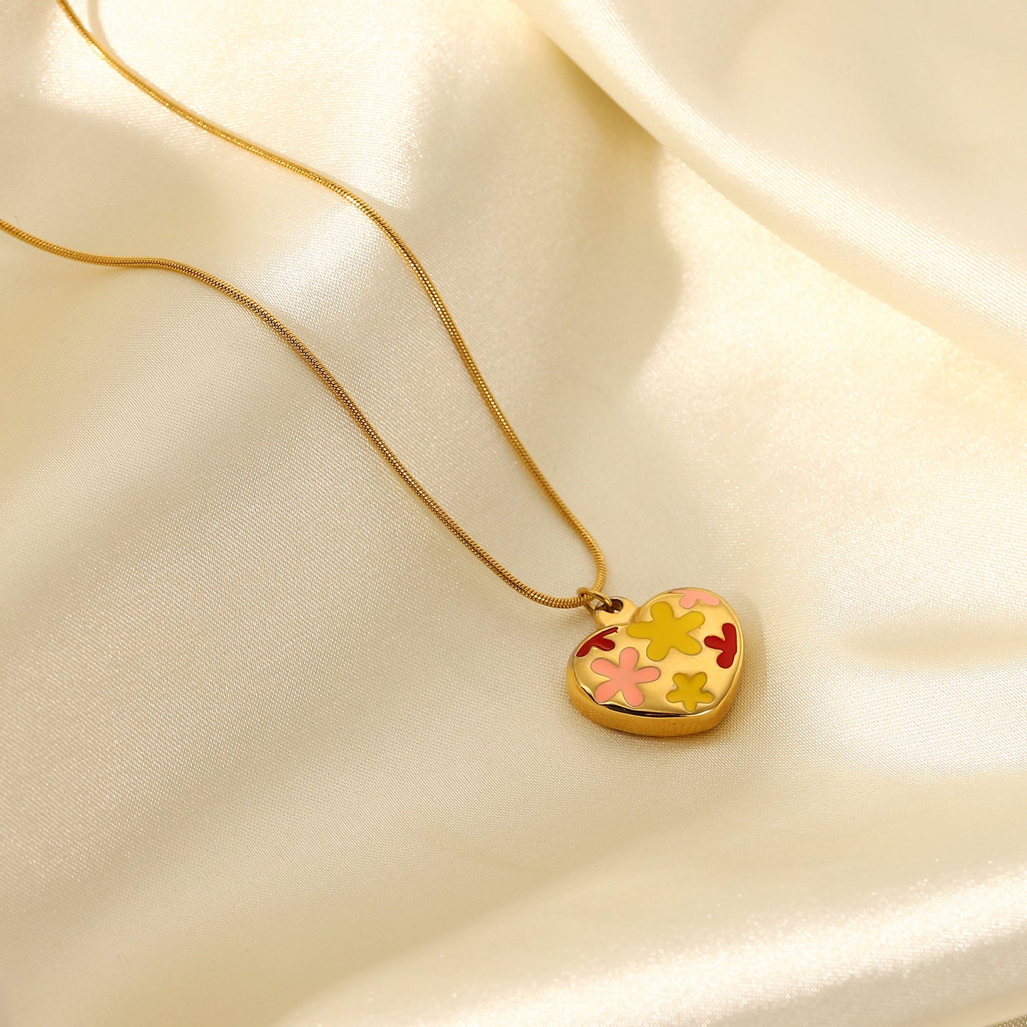 Colorful Drop Oil Flower Heart Pendant Necklace