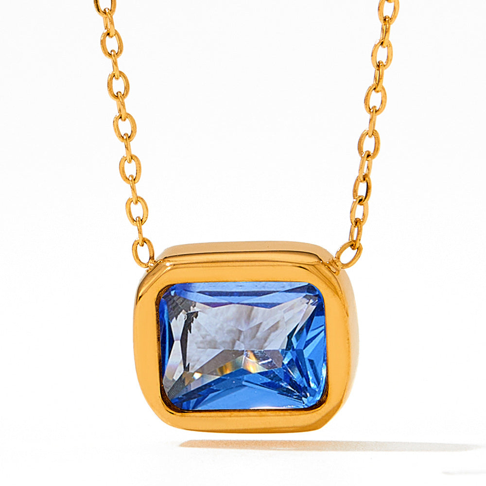 18K Gold Classic Retro Square Inlaid Zircon Design Simple Necklace