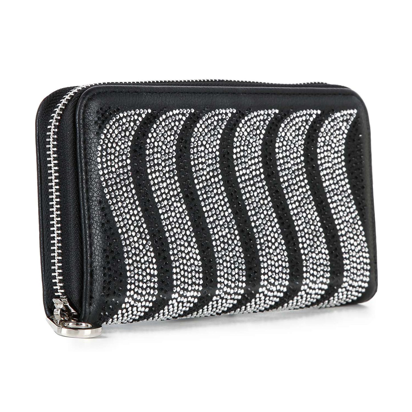 Rhinestone Wavy Bling Accordion Wallet