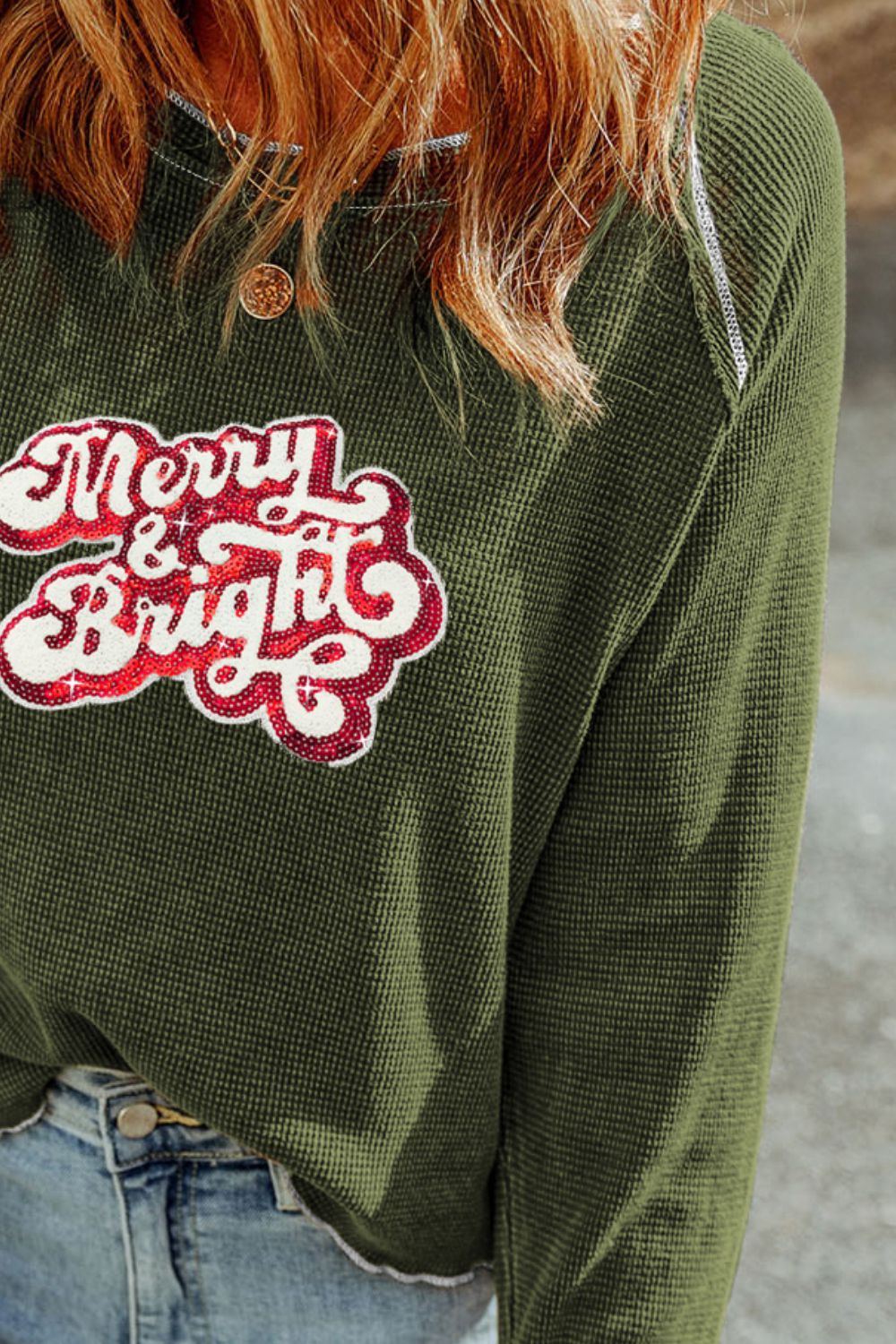 MERRY & BRIGHT Sequin Waffle-Knit T-Shirt