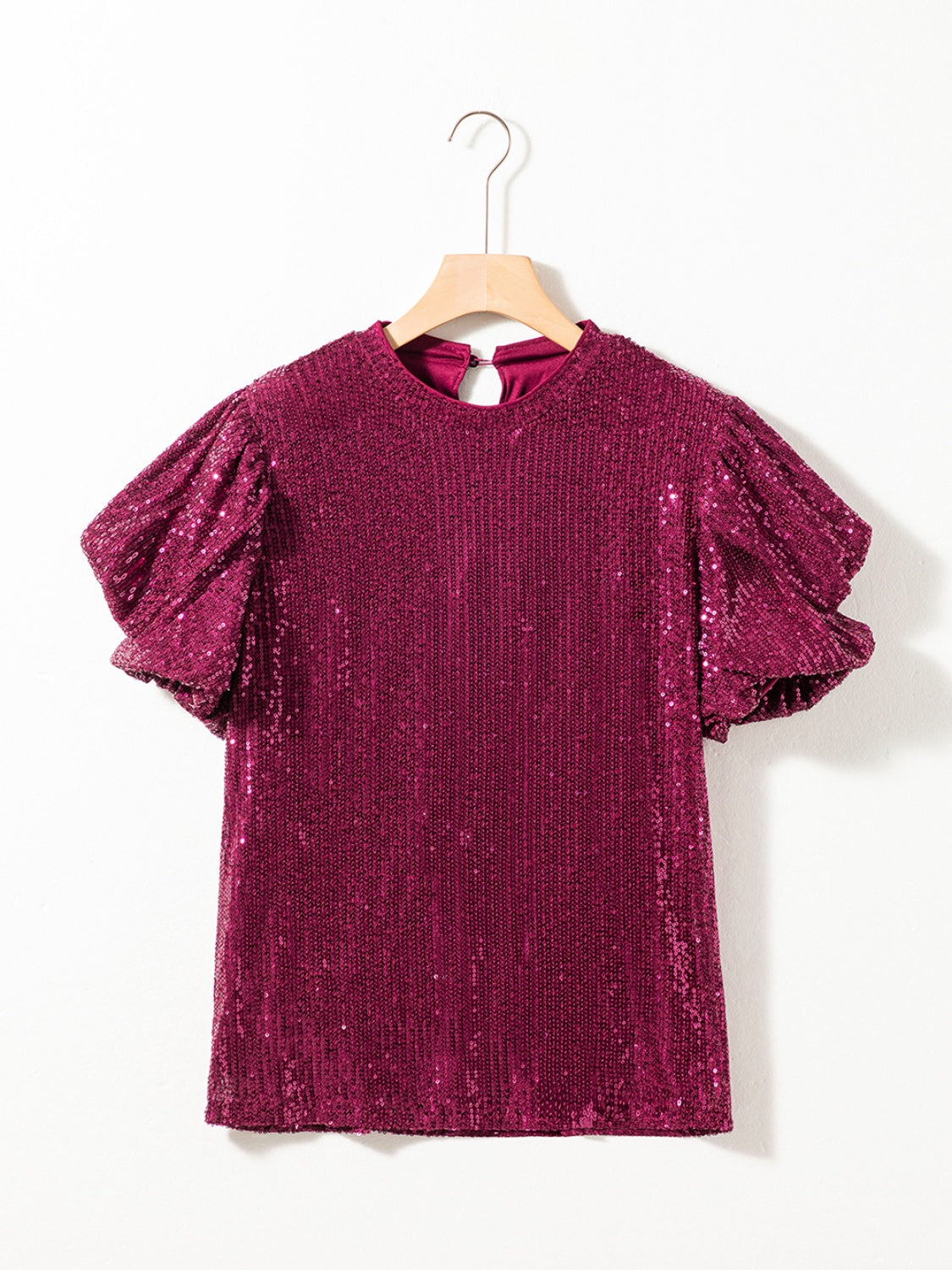 Sequin Round Neck Short Sleeve Blouse