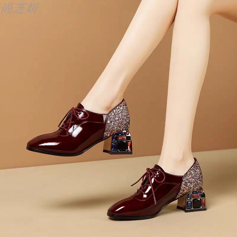 Rhinestone British Leather Shoes