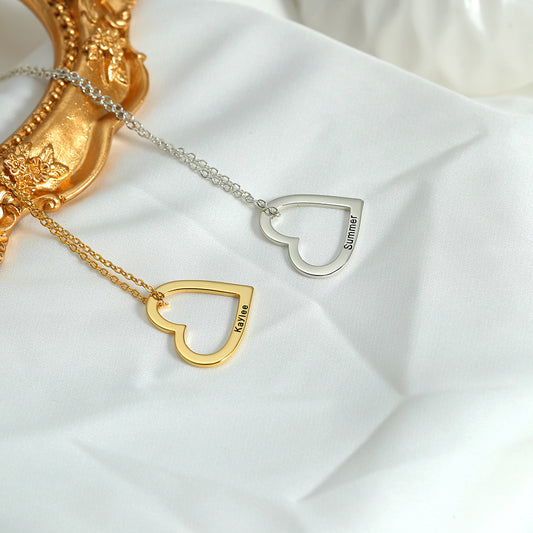 Novel Fashion Hollow Heart Design Customizable Name Versatile Necklace