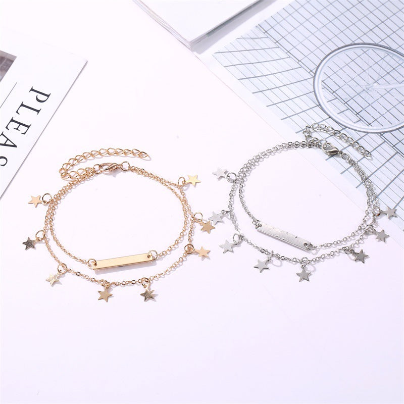 Fashionable simple double-layer five-pointed star design beach style all-match anklet