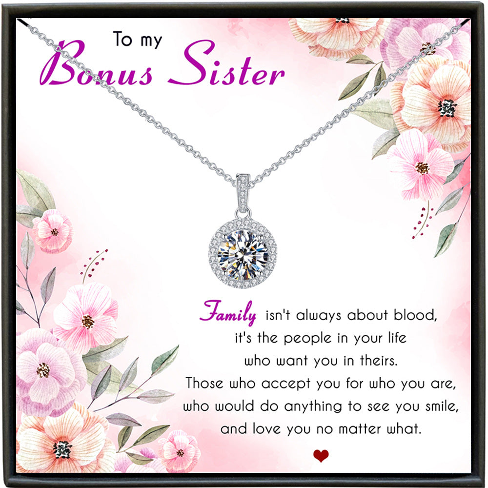 Fashionable Full Moon Night Diamond-studded Design Gift Box Pendant Necklace for Sister