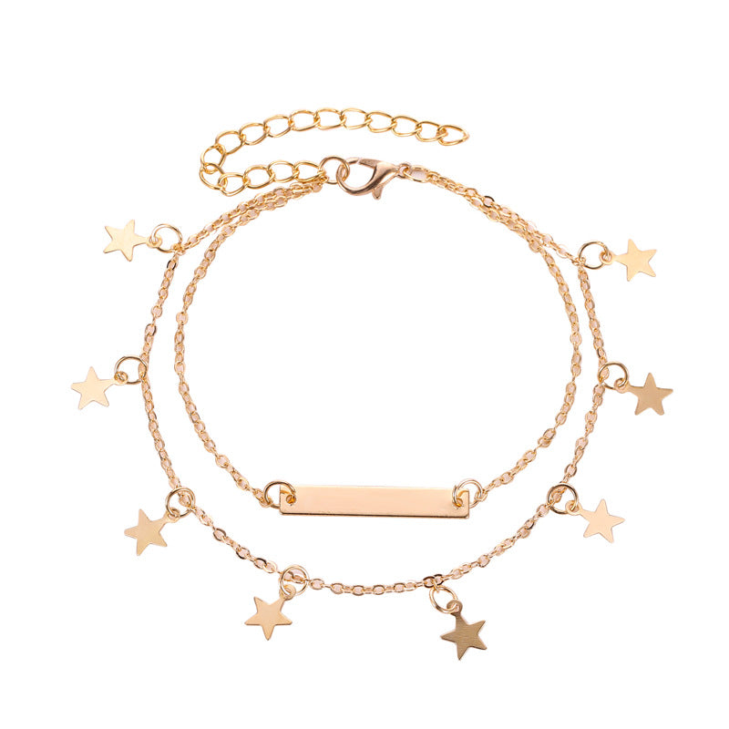 Fashionable simple double-layer five-pointed star design beach style all-match anklet