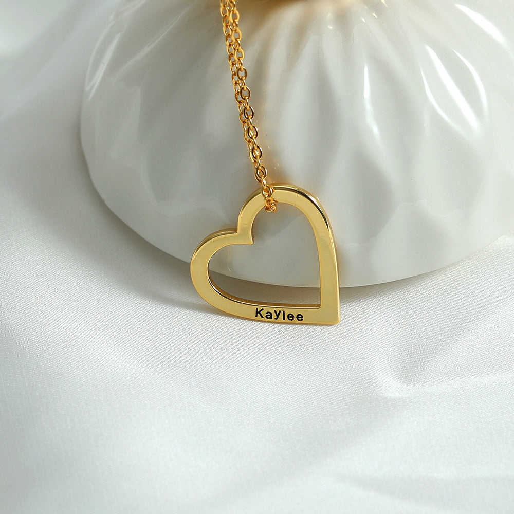 Novel Fashion Hollow Heart Design Customizable Name Versatile Necklace