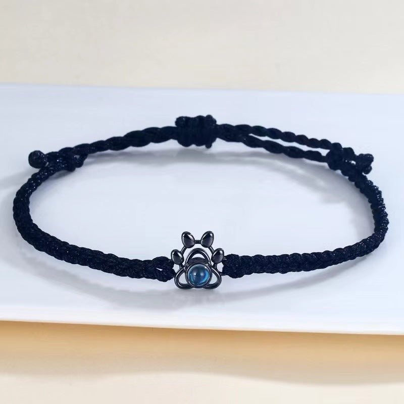 Stylish and simple braided rope with dog paw print projection bracelet