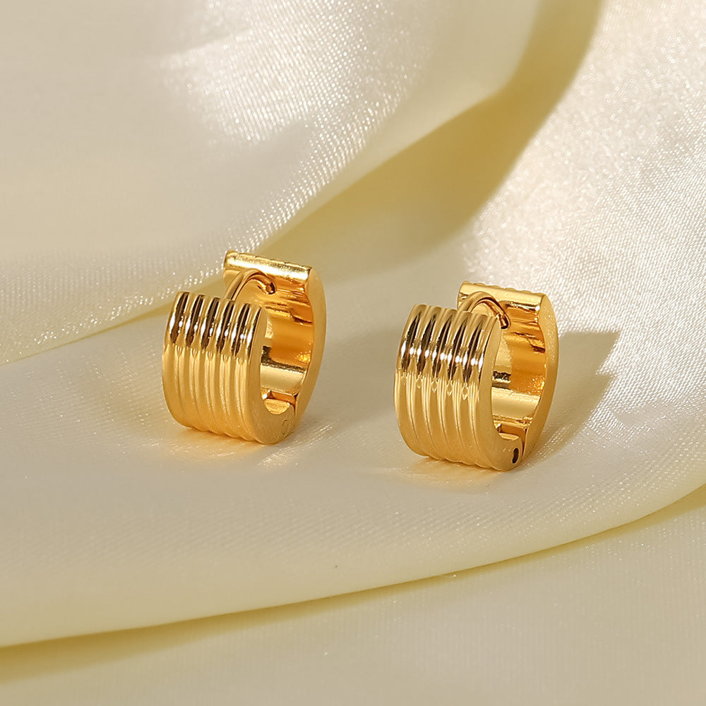 18K Gold Wide Rib Stud Earrings