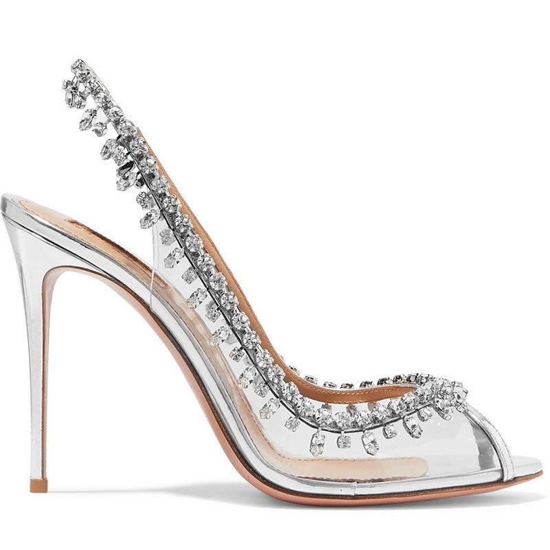 Silver temperament high heels rhinestone chain