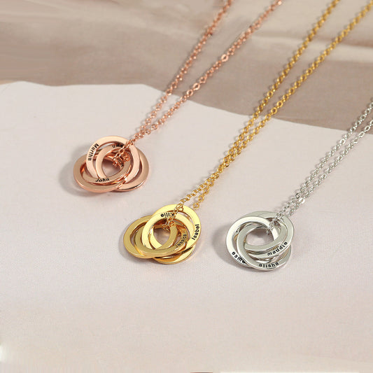 Trendy Fashion Three Circle Interlocking Customizable Name Design Light Luxury Style Necklace