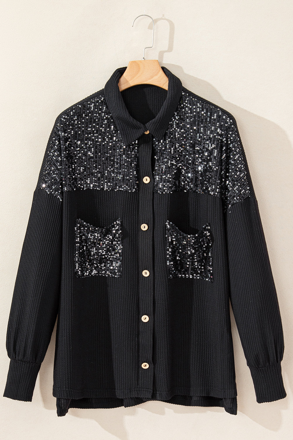 Parchment Sequin Patch Chest Pocket Corded Shirt