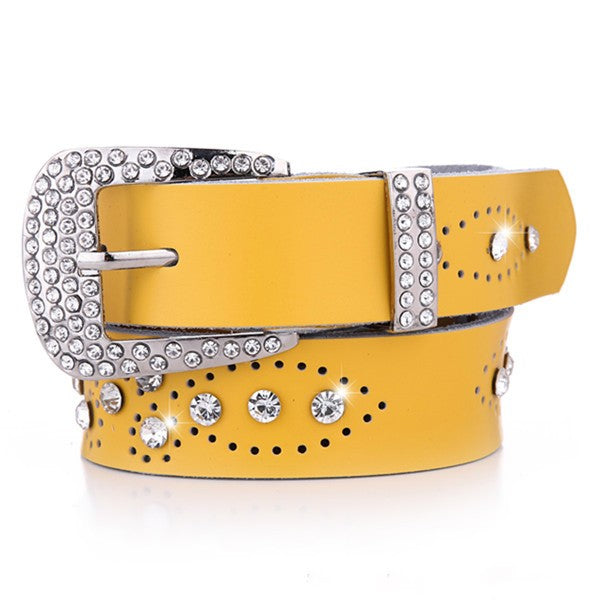 Women's Rhinestone Inlaid Leather Belt