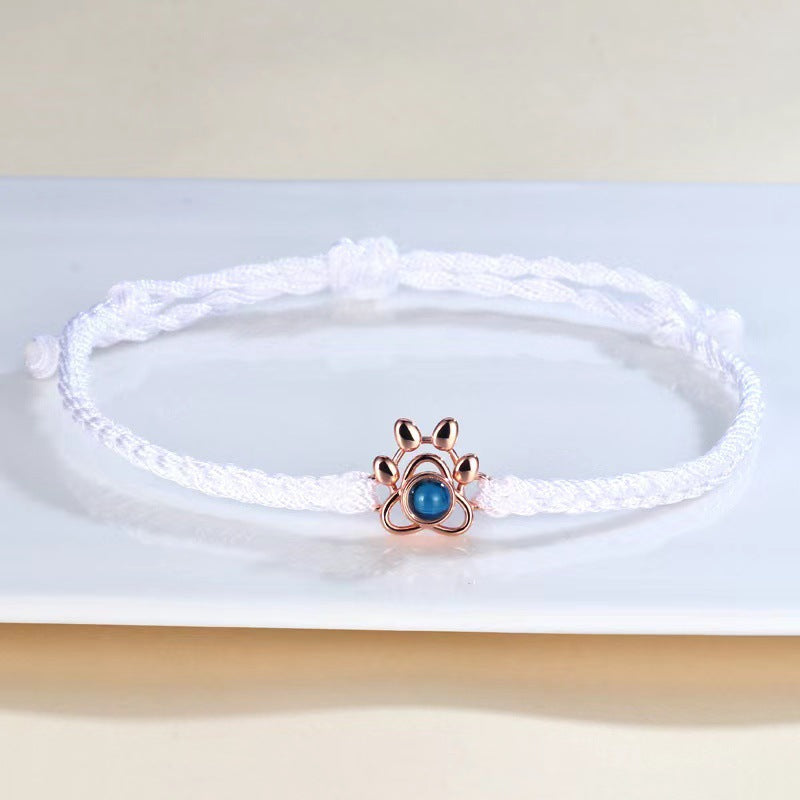 Stylish and simple braided rope with dog paw print projection bracelet