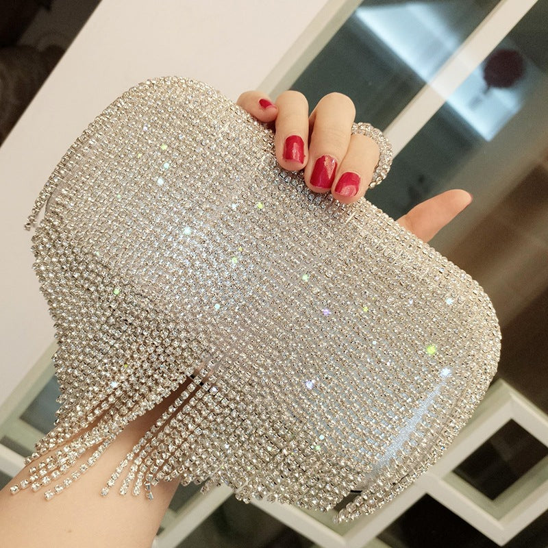 new shiny diamond ladies fringed hand bag bag bag bag night party party bride Xiekua package