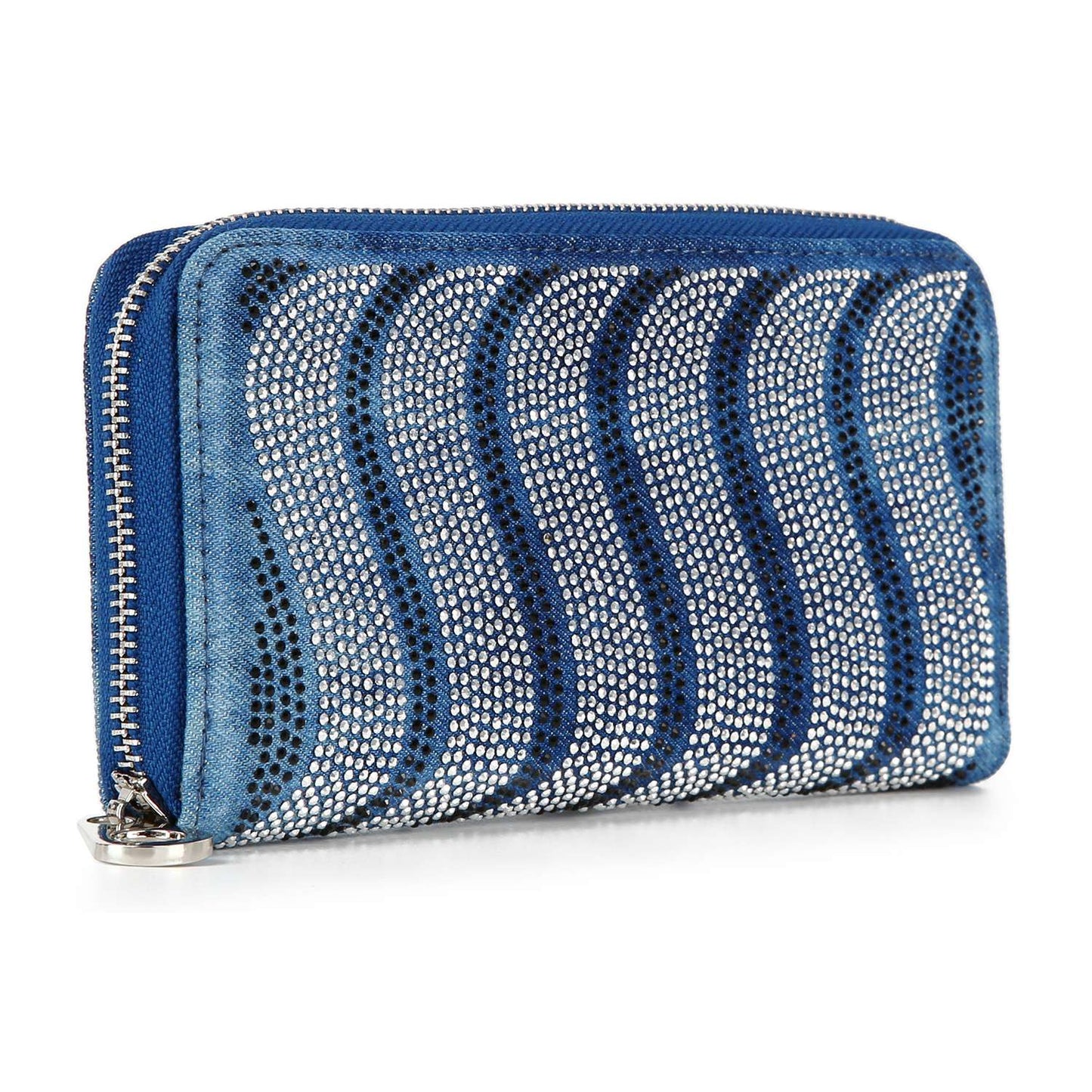 Rhinestone Wavy Bling Accordion Wallet