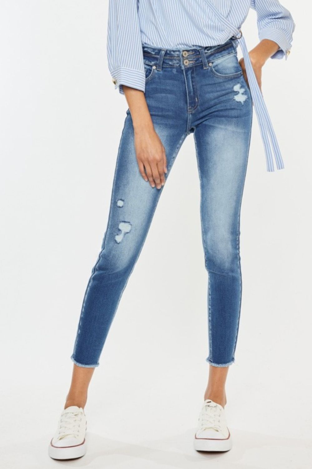 Kancan Distressed Raw Hem High Waist Jeans