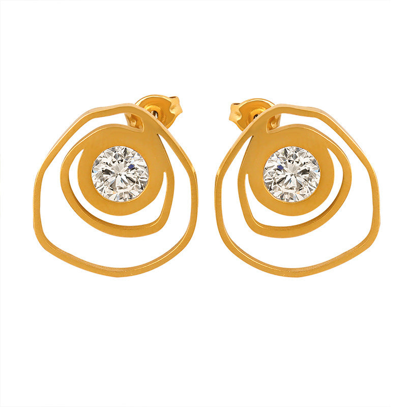 18K Gold Exquisite Dazzling Irregular Hollow Rose Inlaid Zircon Design Versatile Earrings