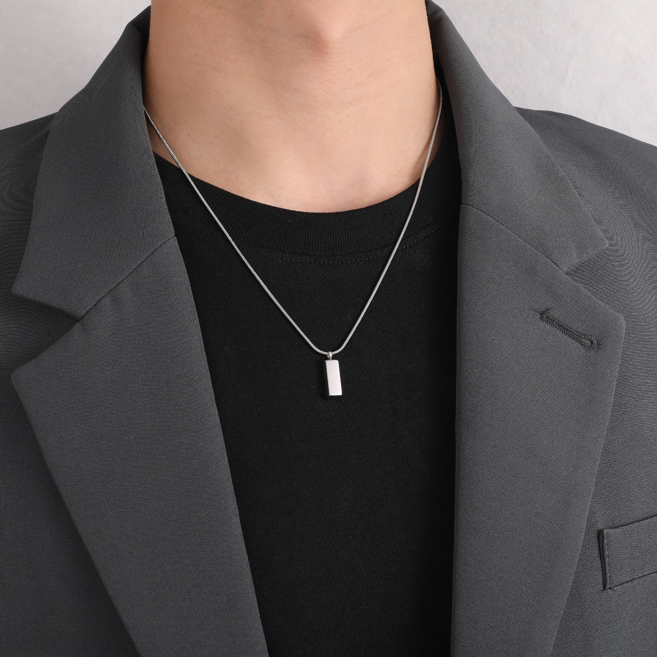 Minimalist cold style silver brick design pendant necklace