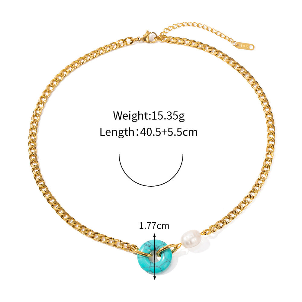 18K Gold Fashion Personality Cuban Chain with Natural Stone Ring Design Pendant Necklace