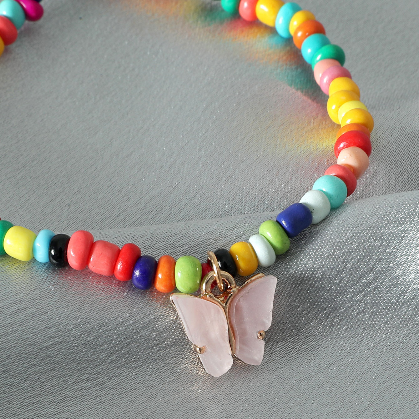 Exquisite personality colored beads with bohemian style butterfly bead design anklet