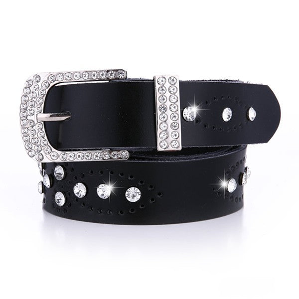 Women's Rhinestone Inlaid Leather Belt