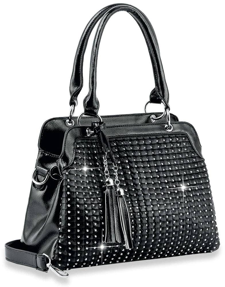 Rhinestone Accented Pleated Hand Tote